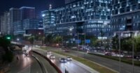 Shenzhen, China:- Business district in Shenzhen at night